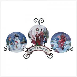 4PC XMAS PLATES/DISPLAY RACK