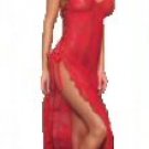 2 Piece Rose Lace Dress with Satin Ribbon & G-String Set  RED