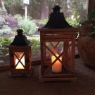 Pine Flameless Candle Lantern Set of 2 with Natural Color Candles & Remote