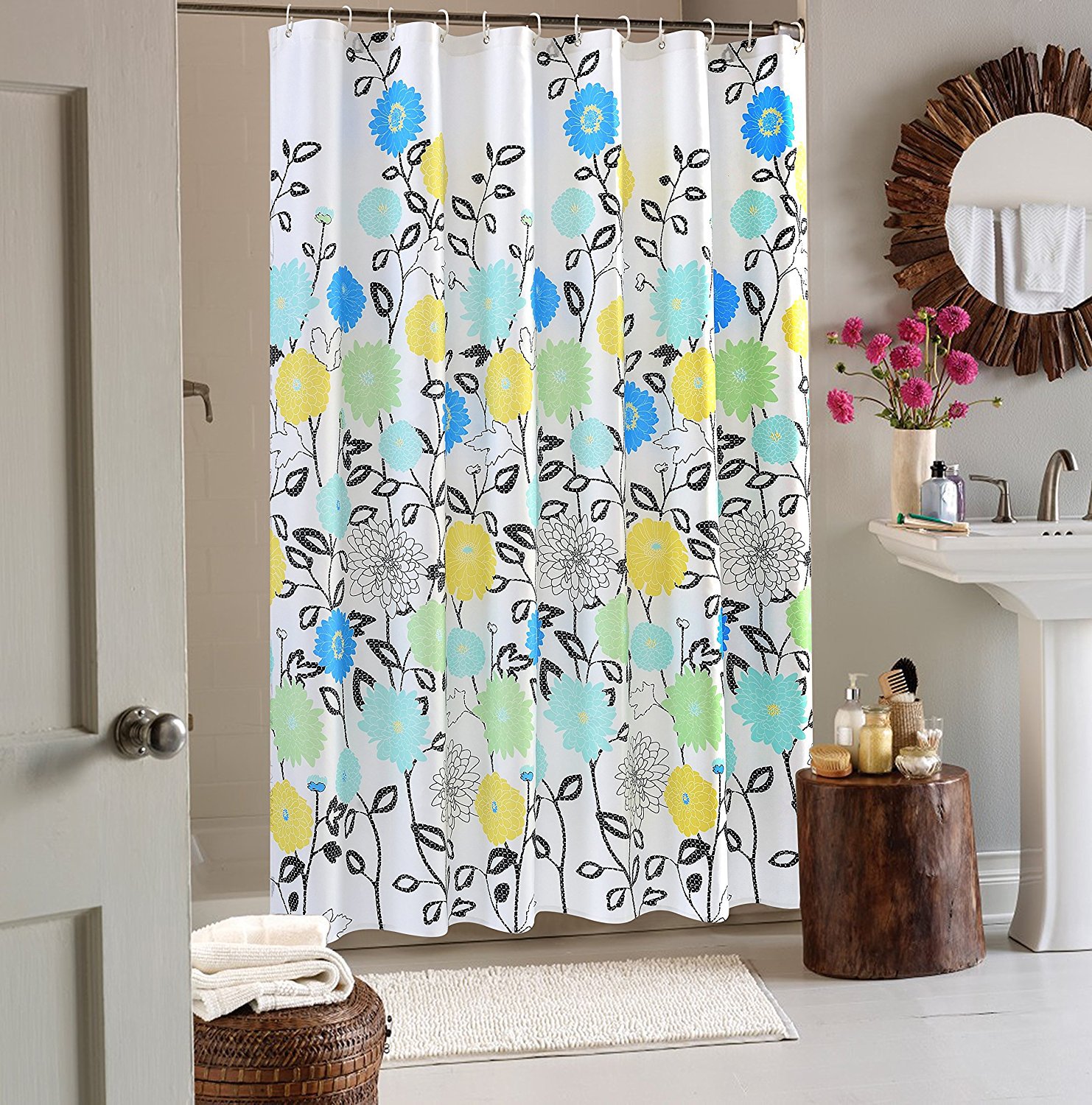 Floral Mildew Resistant Fabric Shower Curtain 72x72"