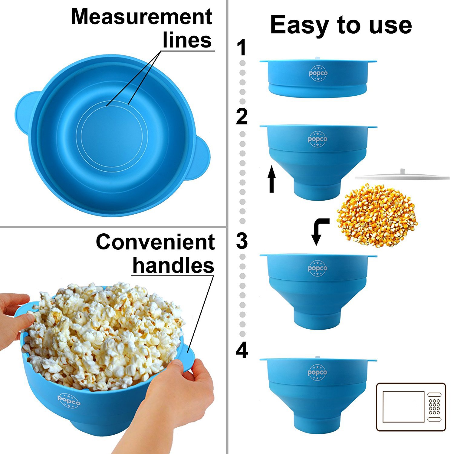 Silicone Microwave Popcorn Popper with Handles (2 DAY SHIPPING)