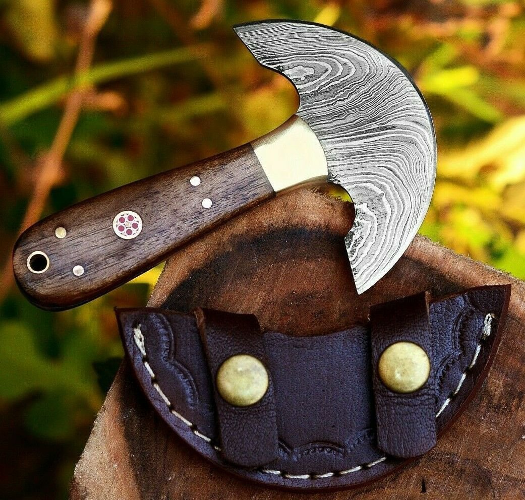 Handmade Damascus Steel Knife-Round Head Knife-Leather Cutter-Skiving Tool-QD9