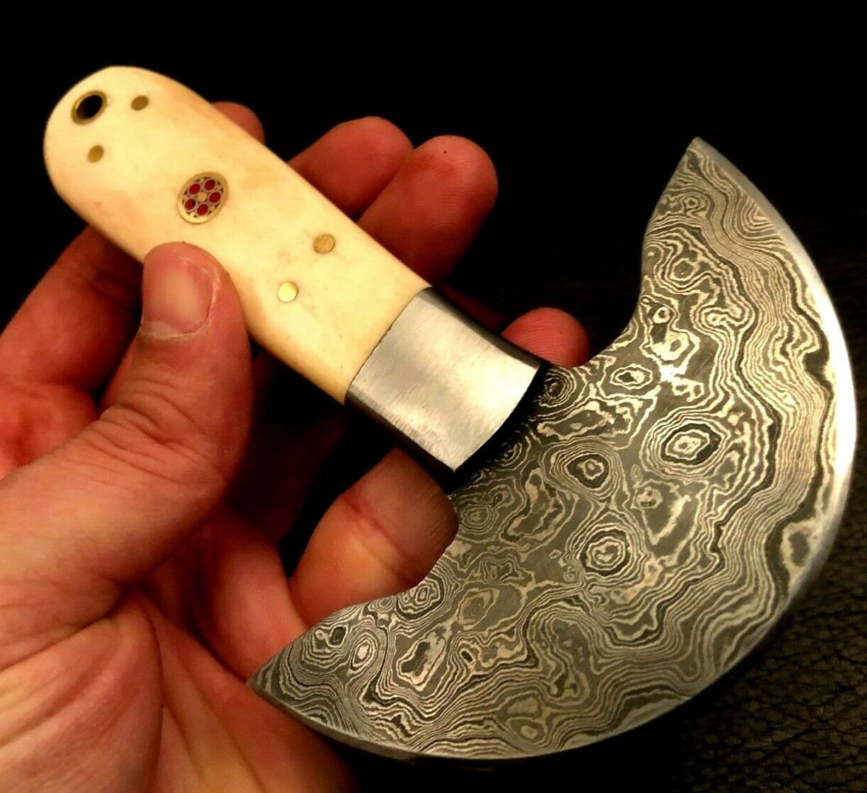 Leather Cutting Knife-Handmade Damascus Steel Saddler-Round Head-Tool-QD10