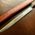 Handmade Knife Damascus Steel Scottish Dirk-Kitchen-File work-Leather Sheath