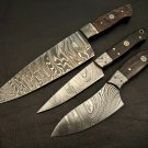 Handmade Kitchen Knife Set 3 Damascus Steel-Chef Knife-Sharp-Wooden Handle-KDS