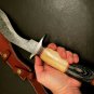 Handmade Damascus Steel Knife Kukri-Blacksmith-Leather Sheath-Bone Handle