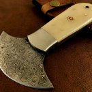 Leather Knife Handmade Damascus Steel Saddler Skiver-Leather Cutting-Tool-QD15