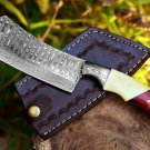 Handmade Damascus Steel Kitchen Knife-Cleaver-Hatchet-Thick blade-Leather Sheath