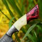 Handmade Damascus Steel Kitchen Knife-Cleaver-Hatchet-Thick blade-Leather Sheath