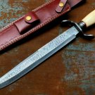 Handmade Bowie Knife-Damascus Steel-19"-Functional-Leather Sheath-Guard-Sharp