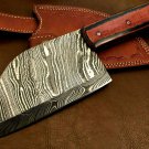Handmade Cleaver Damascus Steel Chef Knife-Functional-Sharp-Leather Sheath