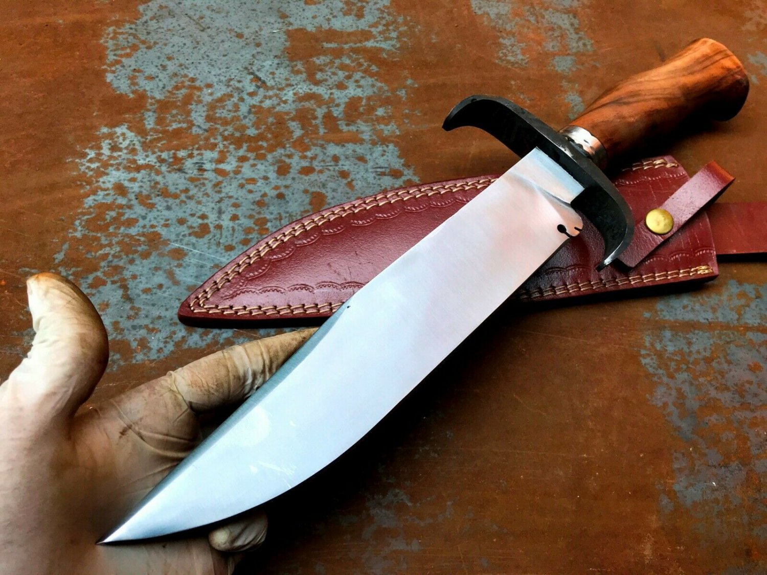 Handmade Bowie Knife-Carbon SteelTactical-Hunting Knife-Leather Sheath-SJ