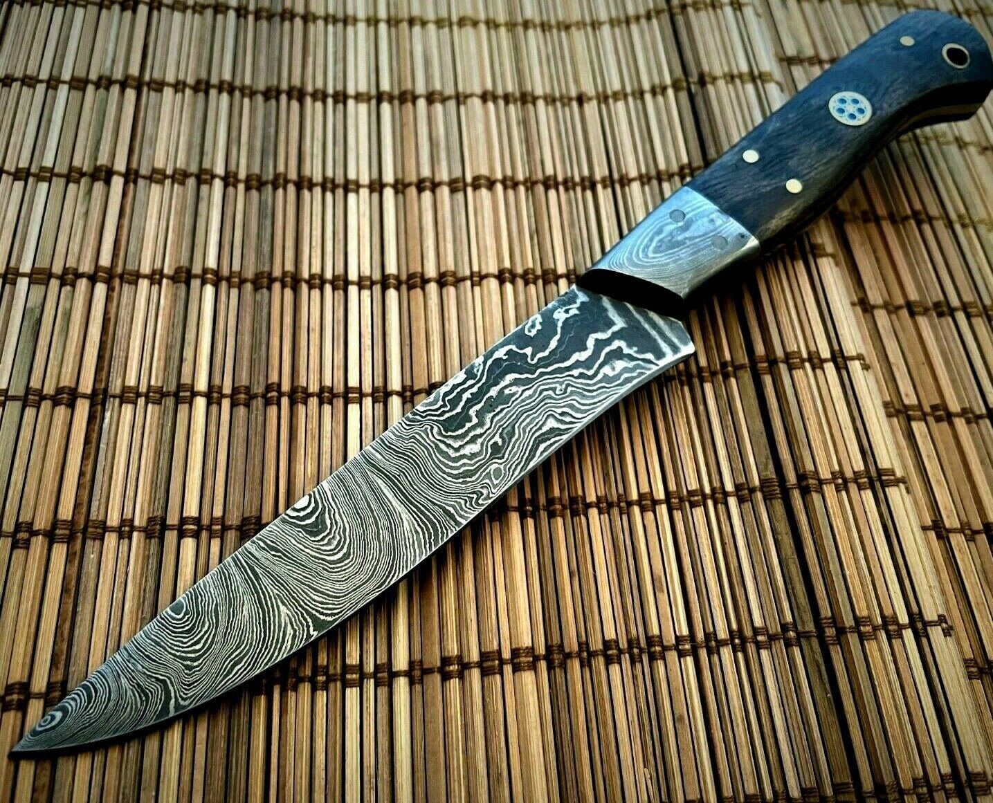 Handmade Knife Damascus Steel-Steak Knife-Wide Blade-Sharp-9"-KD19