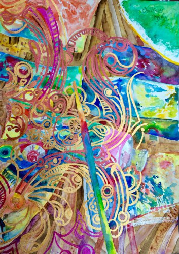 11"X15" Clockwork Magic Watercolor and Acrylic mixed-media color painting wall art and home decor