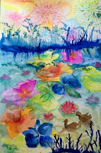 Lakeview Incident 12"x18" Original Fine Art Watercolor and Acrylic mixed-media color painting
