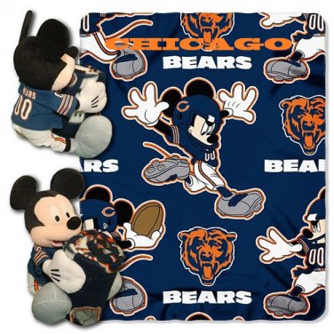 Disney Mickey Mouse NFL Chicago BEARS Fleece Throw Blanket & Mickey Hugger - Personalized