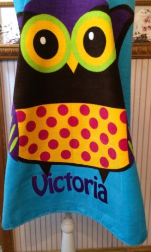 OWL design Hooded Cotton Beach Towel Bath Wrap Personalized
