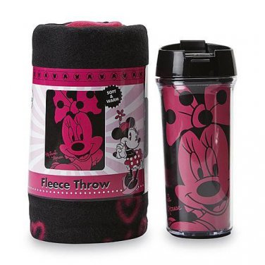 DISNEY MINNIE MOUSE TRAVEL MUG & SNUG FLEECE THROW BLANKET GIFT SET NEW IN BOX- Free Monogram