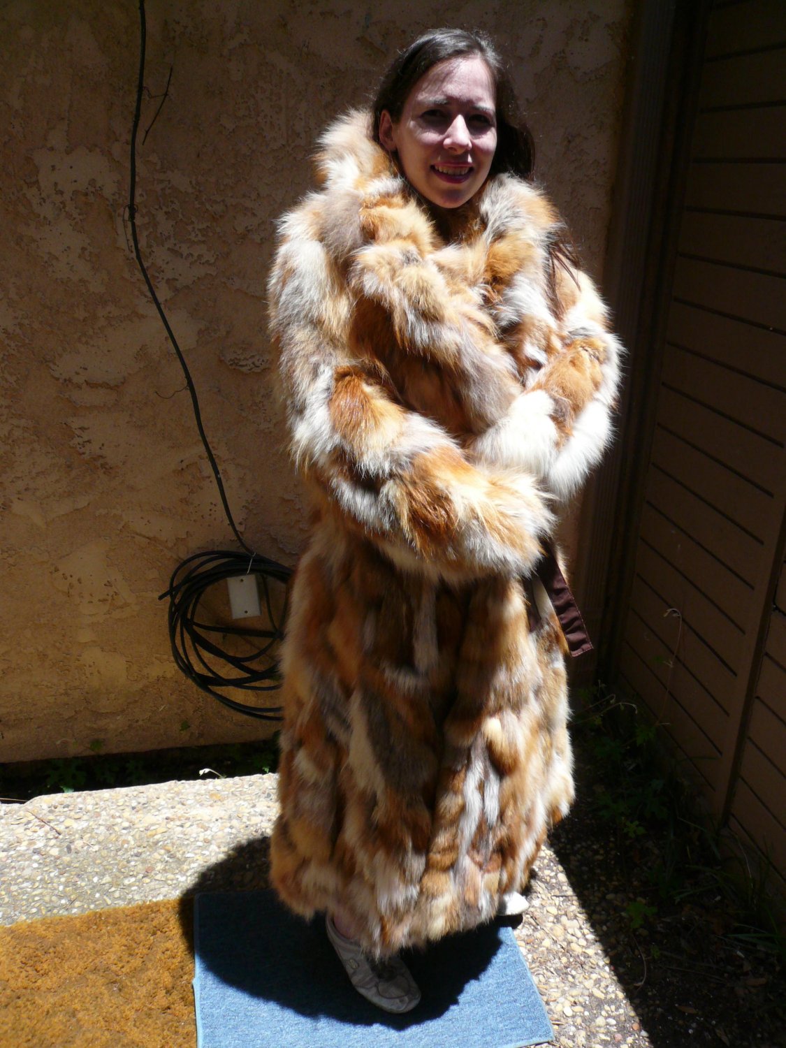 full length red fox fur coat