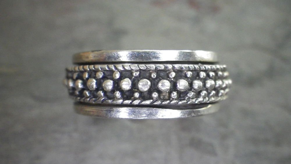 925 Sterling Silver 8 mm Wide Beaded Slider Ring (Size 9) 66
