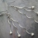 LARGE 925 Sterling Silver Wavy Stick and Ball Dangle Earrings #11