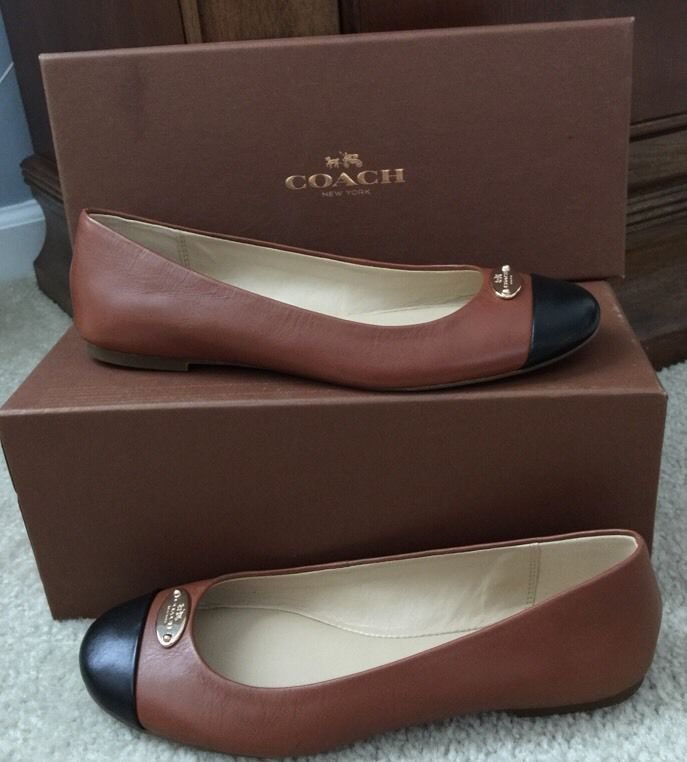 COACH ASHLEY A9379 Ballet Flat Saddle Black Size 6 NIB