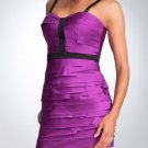 NWOT bebe Sexy Hot Pink Fuchsia Black Trim Lucia Overlay Layered Tiered Dress XS