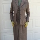 Womens Vintage Elegance Brown Herringbone Tweed Three Piece Skirt Suit Size 2