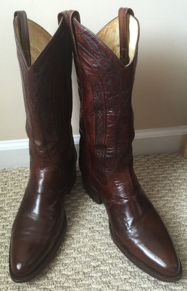 VTG DAN POST BROWN LEATHER STITCHED WESTERN COWBOY BOOTS SPAIN 9 D