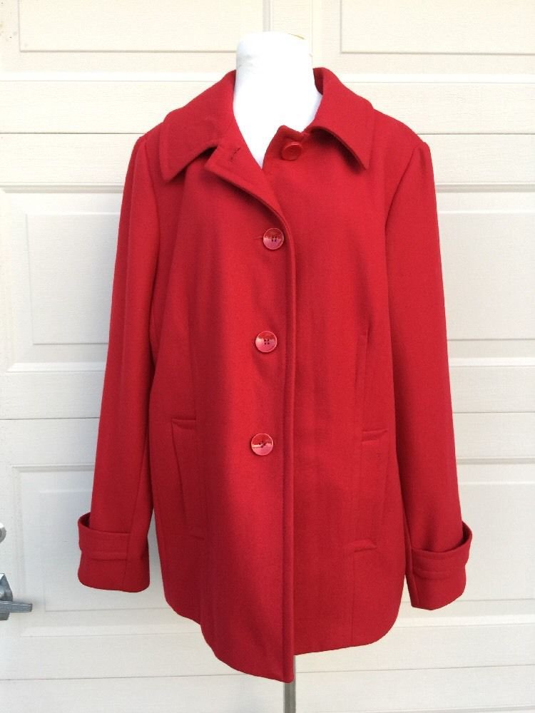 Ann Klein Red Wool Blend Peacoat Size XL NWOT