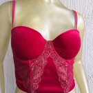 VICTORIAS SECRET RED VELOUR VELVET LACE BUSTIER CORSET 36C