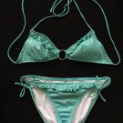 VICTORIAS SECRET Sexy Swim BIKINI  Blue With Gold Dots Large EUC