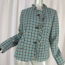 TALBOTS Blazer Jacket Size 22W Green Brown Plaid Wool Suede Elbow Patches Ruffle