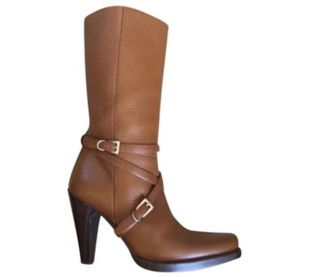 AUTH PRADA Tan Pebble Leather Boots Size 6 EXCELLENT