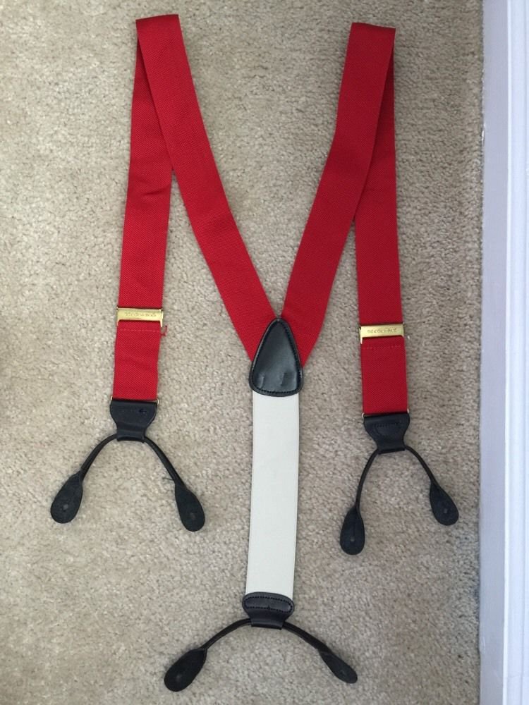 Sharp TRAFALGAR Adjustable Red  Braces Suspenders Brass Black Leather Ends