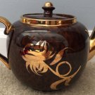 Gibsons England Brown Teapot, Gold Trim, Handpainted Leaf Design