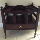 Retro Walnut Wooden Magazine Rack On Rolling Castors