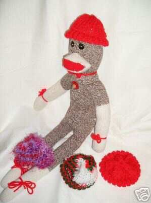 Knit Cap Hat Red For Sock Monkey/Doll NEW Handcrafted