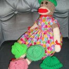 Bright Green Sock Monkey knit hat cap NEW Handmade