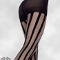 Black Sheer Vertical Striped Tights Pantyhose Gothic Cabaret Steampunk S