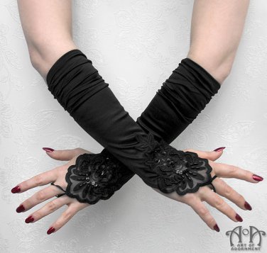 Black Satin Fingerless Gloves