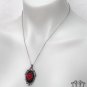 Gothic Black Red Rose Necklace Flower Cameo Victorian Pendant Antique Silver D42