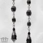 1920s Flapper Long Black Earrings Glass Teardrop Drop Antique Silver Gothic E30