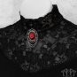 Rose Brooch Pin Black Red Cameo Antique Silver Rhinestone Victorian Gothic P35