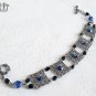 Blue Black Crystal Beaded Bracelet Filigree Linked Victorian Gothic Rhinestone B06