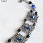 Blue Black Crystal Beaded Bracelet Filigree Linked Victorian Gothic Rhinestone B06