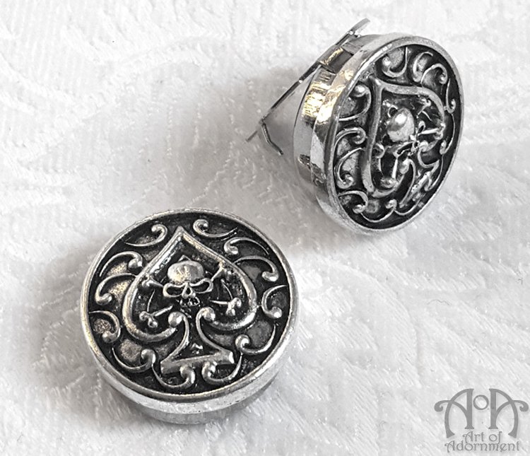 Ace of Spades Cuff Button Covers Set Gothic Skull Mandarin Collar Cover