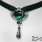 Green Crystal Velvet Ribbon Choker Necklace Beaded Victorian Floral Gothic C44