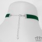 Green Crystal Velvet Ribbon Choker Necklace Beaded Victorian Floral Gothic C44