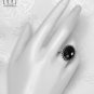 Adjustable Ring Black Crystal Goth Antiqued Silver Big Oval Victorian Unisex R14
